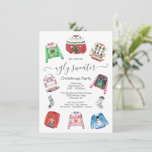 Invitation Fête de Noël moche moderne (Debout devant)