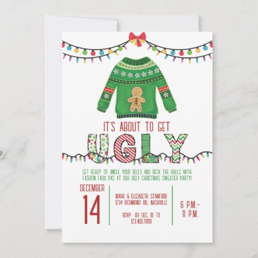 Invitation Fête de Noël moche Sweater Party Tacky (Devant)