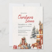 Invitation Fête de Noël Moderne Aquarelle Hiver Rouge Vert (Devant)