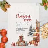 Invitation Fête de Noël Moderne Aquarelle Hiver Rouge Vert