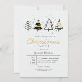 Invitation Fête de Noël moderne Arbres Noir & Or (Devant)