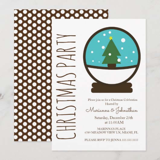 Invitation Fête de Noël Moderne avec Boule à Neige (Devant / Derrière)