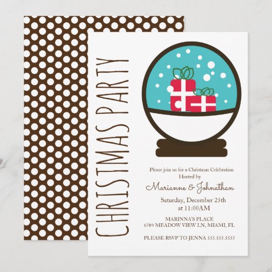Invitation Fête de Noël moderne avec boule à neige (Devant / Derrière)