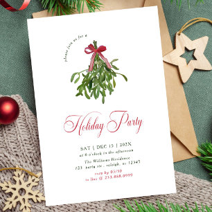 Invitation Fête de Noël Moderne avec Ruban Rouge et Gui