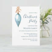 Invitation Fête de Noël moderne Bauble en aquarelle bleue (Debout devant)
