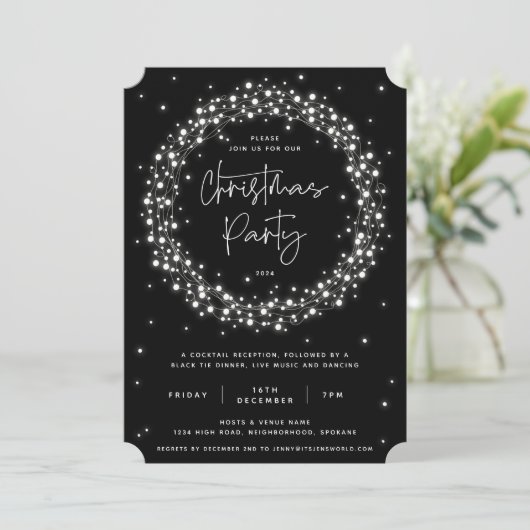 Invitation Fête de Noël moderne Black Sparklight (Debout devant)