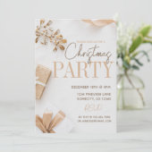 Invitation Fête de Noël moderne blanche et dorée (Debout devant)