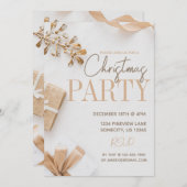 Invitation Fête de Noël moderne blanche et dorée (Devant / Derrière)