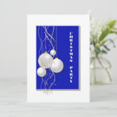 Invitation Fête de Noël moderne bleu, blanc et or (Debout devant)