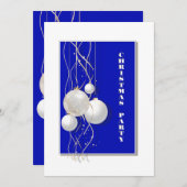 Invitation Fête de Noël moderne bleu, blanc et or (Devant / Derrière)