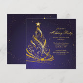 Invitation Fête de Noël moderne Blue & Gold (Devant / Derrière)