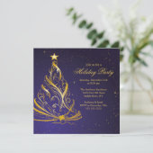 Invitation Fête de Noël moderne Blue & Gold (Debout devant)