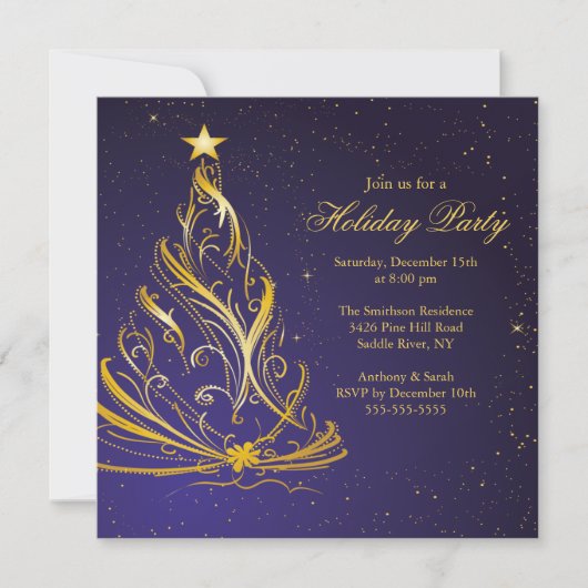 Invitation Fête de Noël moderne Blue & Gold (Devant)