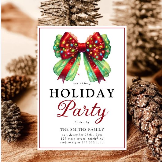 Invitation Fête de Noël moderne Bow