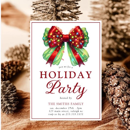 Invitation Fête de Noël moderne Bow