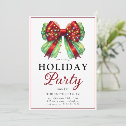 Invitation Fête de Noël moderne Bow (Debout devant)