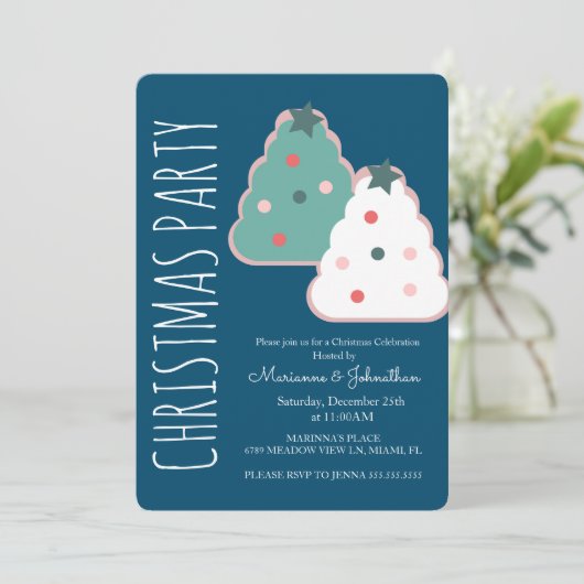 Invitation Fête de Noël moderne Cookie Tree (Debout devant)