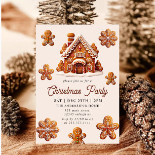 Invitation Fête de Noël Moderne de Maison en Pain d'Épices