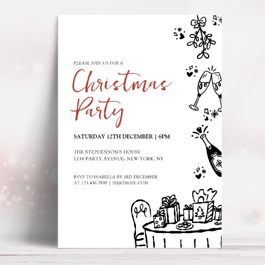 Invitation Fête de Noël Moderne Dessinée à la Main