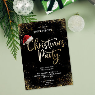 Invitation Fête de Noël moderne élégant avec Père Noël scinti