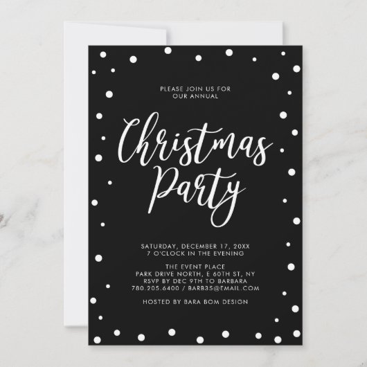 Invitation Fête de Noël moderne en noir et blanc (Devant)