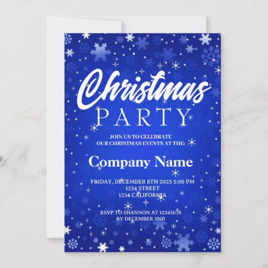 Invitation Fête de Noël moderne flocon de neige bleu blanc (Devant)