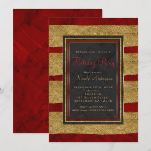 Invitation Fête de Noël Moderne Marbre Rouge & Or Noël