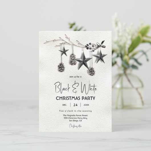 Invitation Fête de Noël moderne Noir et Blanc (Debout devant)