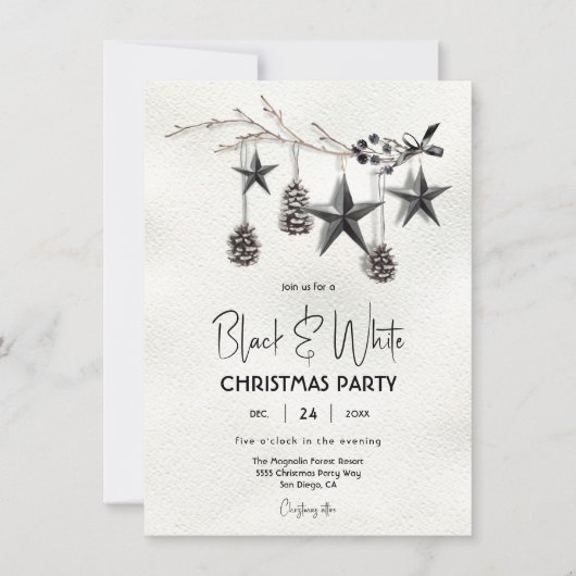 Invitation Fête de Noël moderne Noir et Blanc (Devant)