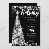 Invitation Fête de Noël MODERNE Open House Party Argent (Devant / Derrière)