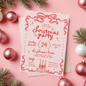 Invitation Fête de Noël moderne Pink & Red Bow