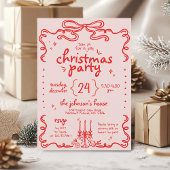 Invitation Fête de Noël moderne Pink & Red Bow