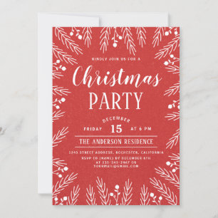 Invitation Fête de Noël moderne rouge et blanc
