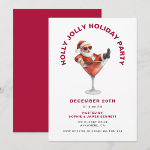 Invitation Fête de Noël Moderne Santa Holly Jolly