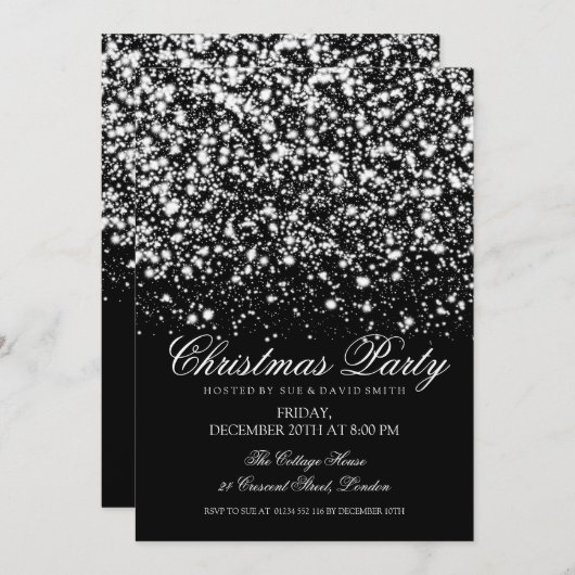 Invitation Fête de Noël moderne Silver Midnight Glam (Devant / Derrière)