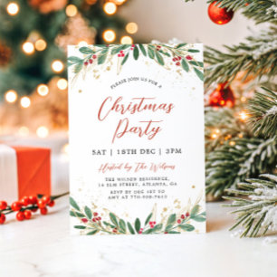 Invitation Fête de Noël Moderne Vert et Or