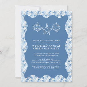 Invitation Fête de Noël Motif Dusty Blue Check