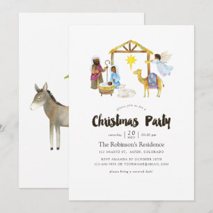 Invitation Fête de Noël Nativité à l'aquarelle