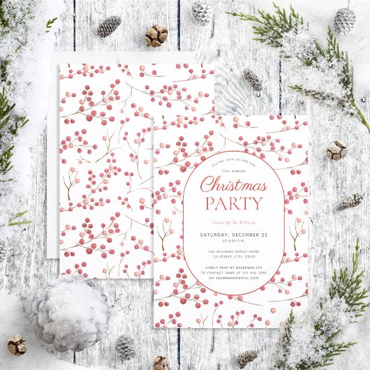 Invitation Fête de Noël naturelle moderne Red Berry