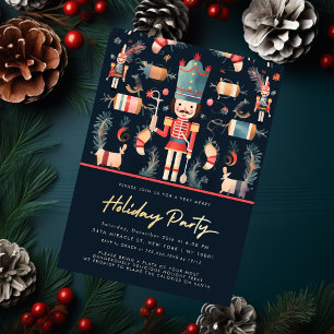 Invitation Fête de Noël Navy Casse-Noisette Rouge et Or