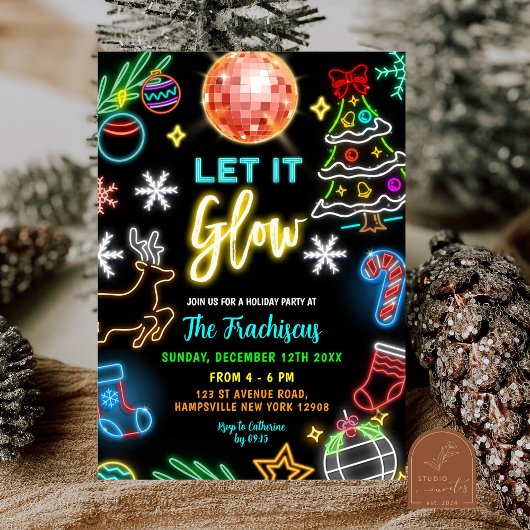 Invitation Fête de Noël Neon Let It Glow