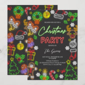 Invitation Fête de Noël Neon Lights (Devant / Derrière)