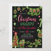 Invitation Fête de Noël Neon Père Noël (Devant)
