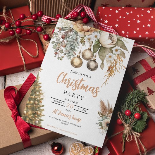 Invitation Fête de Noël Neutral Boho