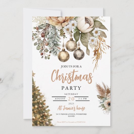 Invitation Fête de Noël Neutral Boho (Devant)
