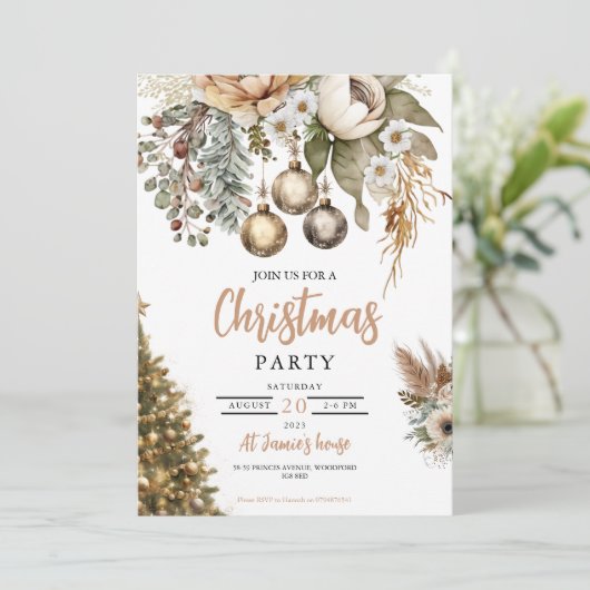 Invitation Fête de Noël Neutral Boho (Debout devant)