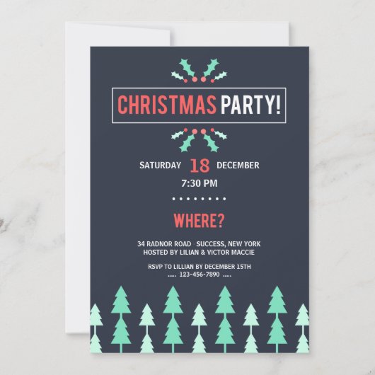 Invitation Fête de Noël Noir avec Arbres (Devant)