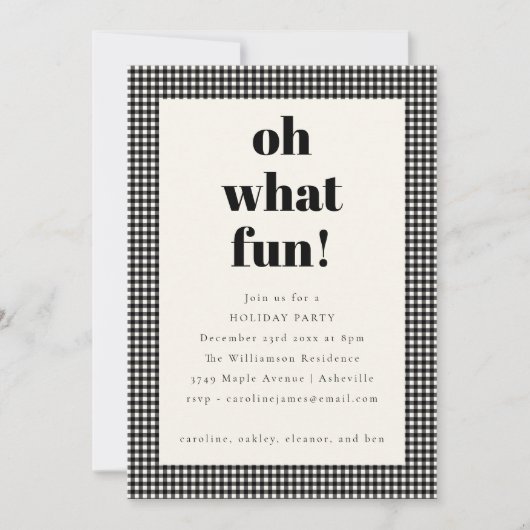 Invitation Fête de Noël Noir Blanc Plaid (Devant)