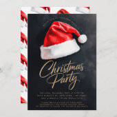 Invitation Fête de Noël Noir de Santa Hat (Devant / Derrière)