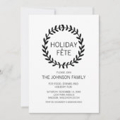 Invitation Fête de Noël noir et blanc Wreath (Devant)